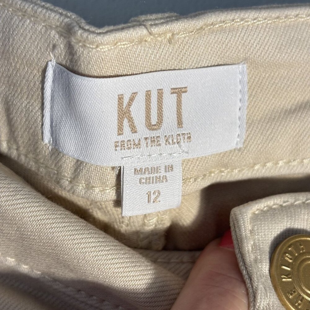 Kut From The Kloth Meg Beige Wide-Leg Pants Size 12 Cotton Blend - Picture 2 of 13